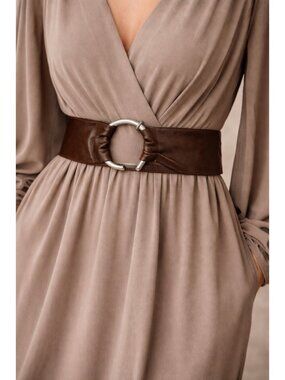 Italian Leather Wide Belt Brown Wrap Waist Belt Silver Ring Buckle Size M 31”